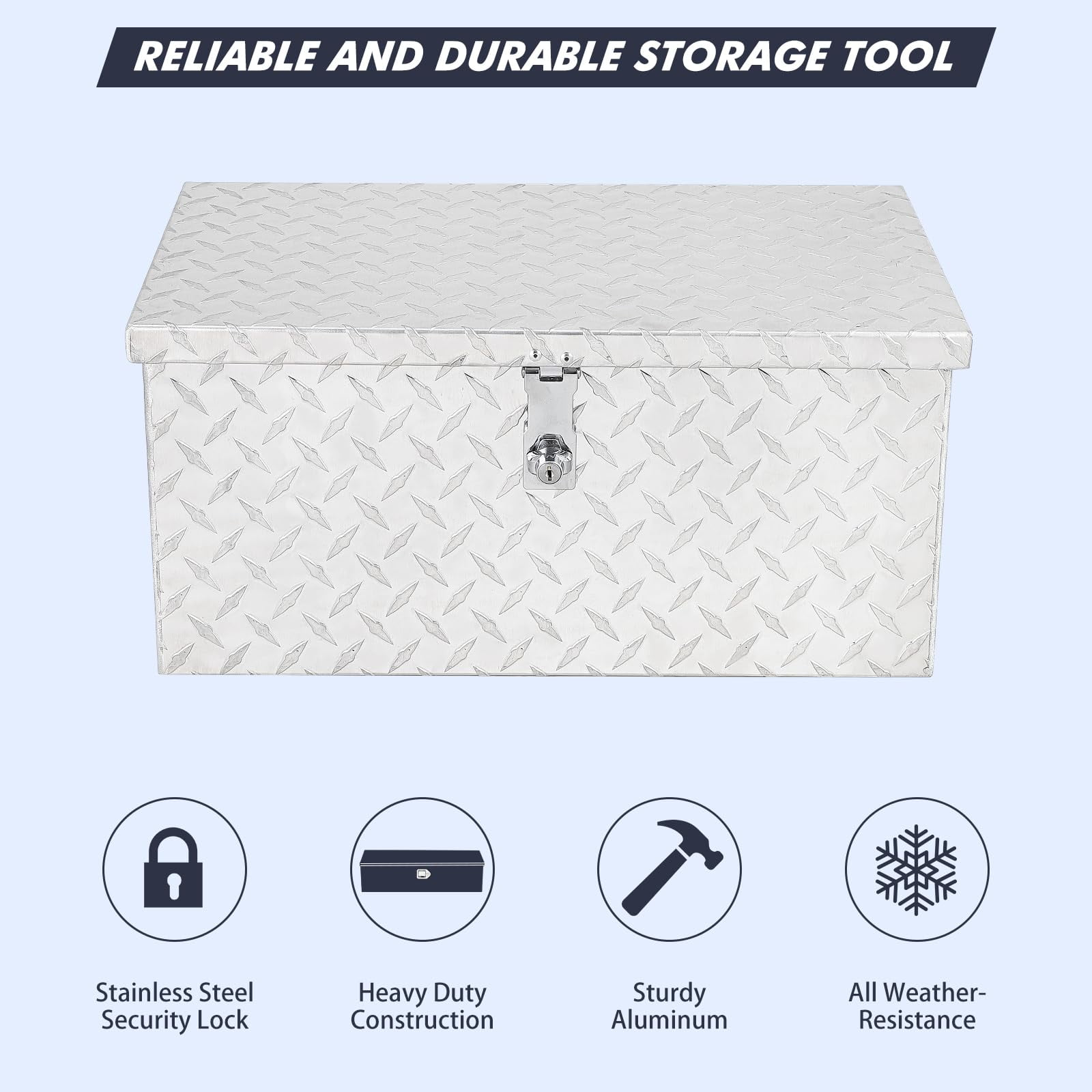 20 Inch Aluminum Plate Tool Box With Lock and Keys, Waterproof Truck Storage Organizer Chest for Pick Up Truck Bed, Rv Trailer/Van With Side Handle
