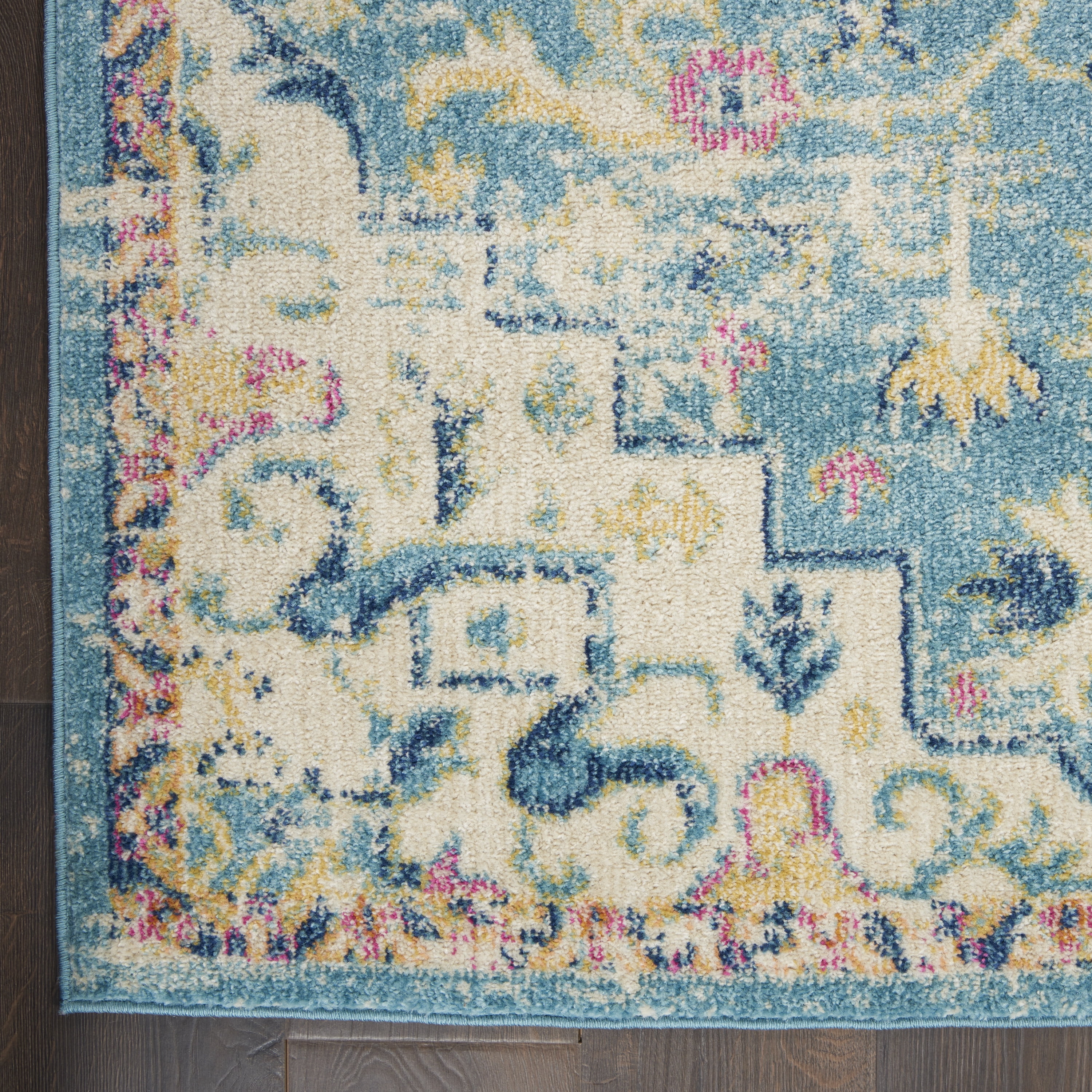 Nourison Passion Bohemian Ivory/Light Blue 2'2" x 7'6" Area Rug, (2x8)