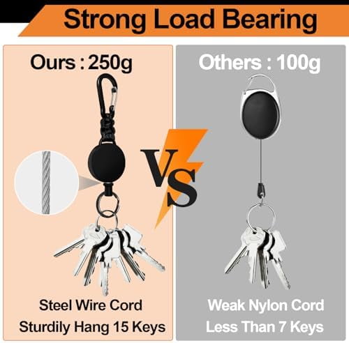 Retractable Keychain 4 Pieces Heavy Duty Carabiner Badge Holder Retractable Badge Reel ID Holder Extendable Key Ring Key Holder (Black + Green + Orange + Orange-Black)