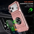 thumbnail image 3 of For Apple iPhone 17 Pro Max Phone Case with Finger Ring Holder Kickstand, Card Slots，Heavy Duty Shockproof Rugged Protective Working with Magnetic Car Phone Mount,Rose Gold,For iPhone 17 Pro Max, 3 of 7