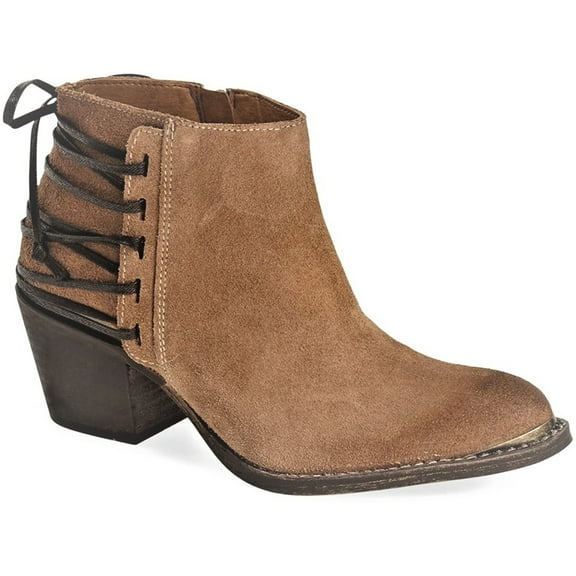 Klub Nico Berta Corset Tobacco Back Weathered Suede Edgy Stacked Heel Bootie