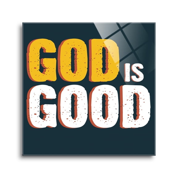 He Is Good Slate Grey Bold Script 12 x 12 Glass Wall Hanging Sign