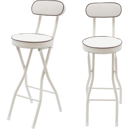 2Pcs Counter Height Folding Bar Stools Chair W/Back, Leather Upholstered Barstools, 27.56in Seat Height, Foldable Chair Stool Collapsible for Kitchen Island Guitar Cafe Shop Dining Room-White