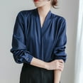thumbnail image 2 of Timegard Hauts pour Femmes Haut de Robe Satin Col en V Manches Longues Plissé Bureau Affaires Décontracté Chemises Amples Hauts, 2 of 5