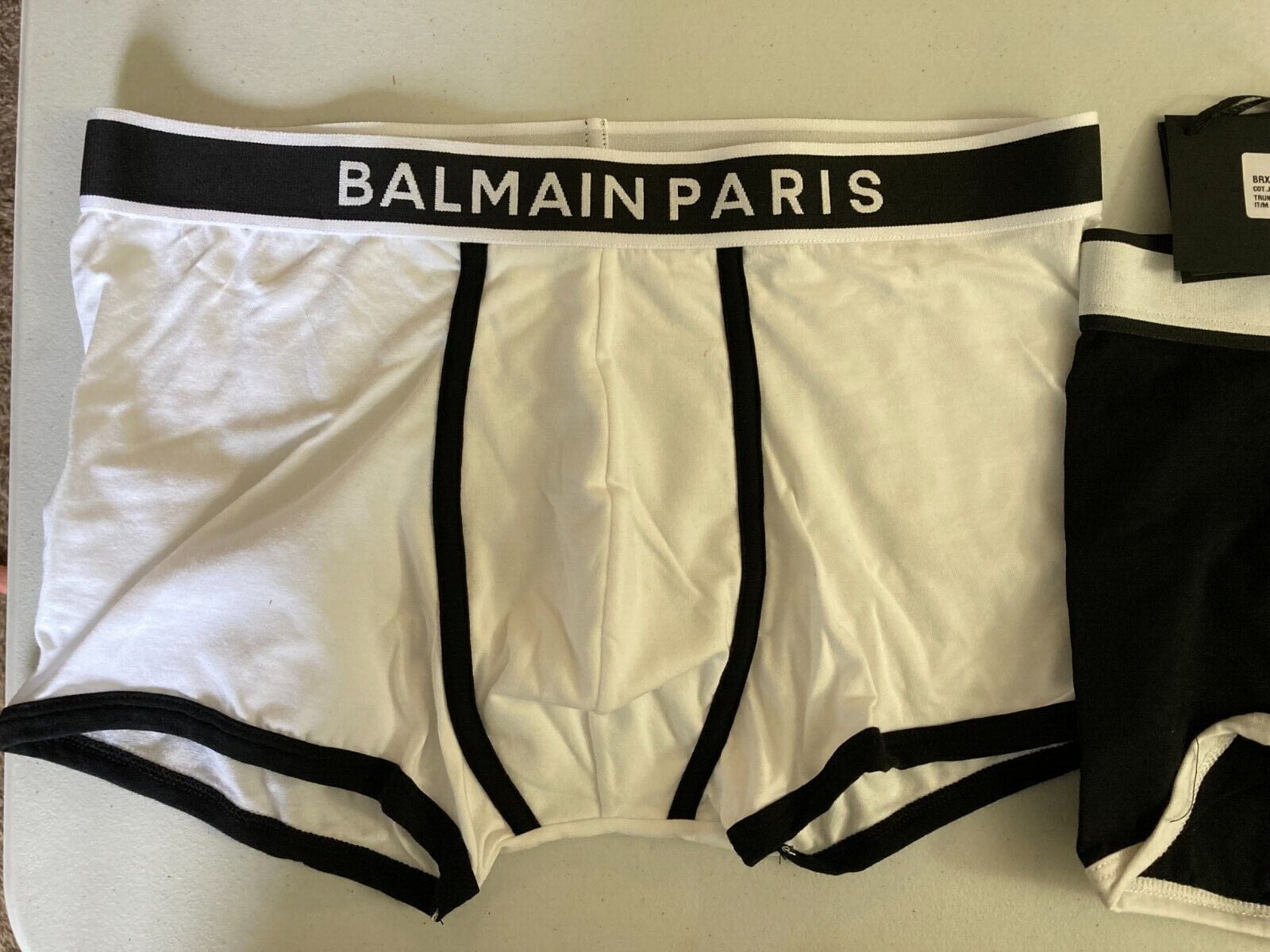 Balmain of Paris Cotton Blend Contrast Logo Trunks, Black/White-XL Walmart.com