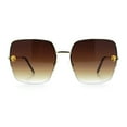 thumbnail image 3 of Womens Jaguar Head Stud Half Rim Metal Rim Oversized Rectangle Sunglasses Gold - Brown, 3 of 8