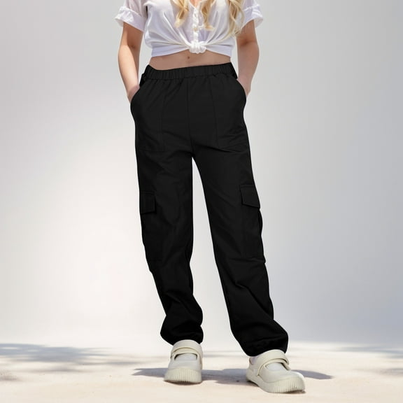 ZMHEGW Cargo Pants for Girls Parachute Baggy Joggers Pants Kids Clothes with Pockets