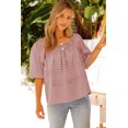 thumbnail image 3 of ABPHQTO Blusa de mujer rosa con mangas abullonadas y ojales, 3 of 5