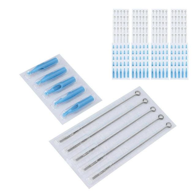 100pcs Stainless Steel Mixed Assorted Tattoo Needles 100pcs Plastic Tattoo Tips for Tattoo Artists Beginners7M1 Tattoo Needle 7FT Needle Tip