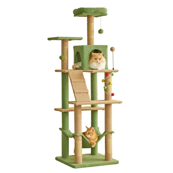 MWPO 63.8" Multi-Level Cat Tree with Condo and Scratching Post Tower, Green