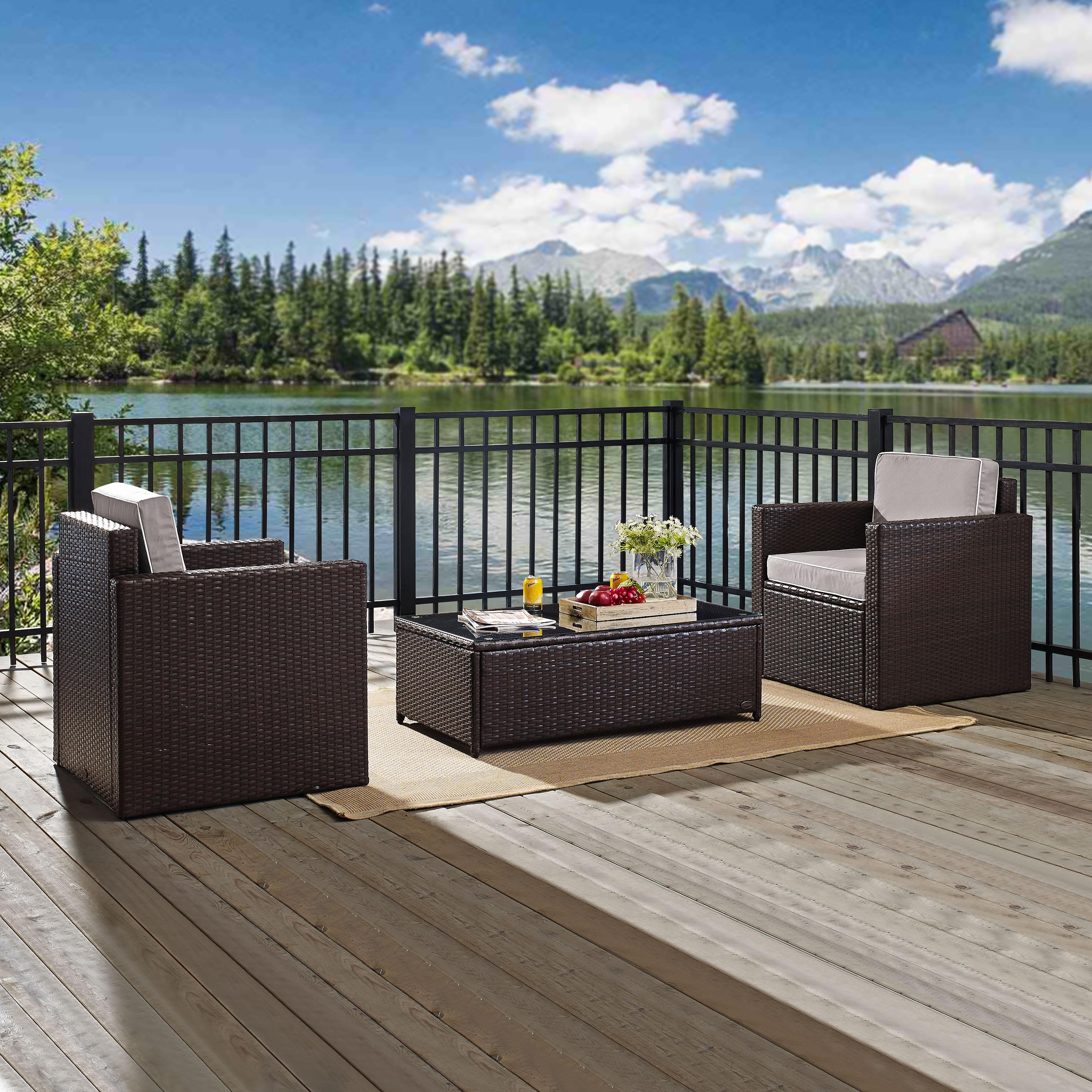 Crosley Palm Harbor 3 Piece Wicker Patio Conversation Set in Brown and Gray - image 5 of 7