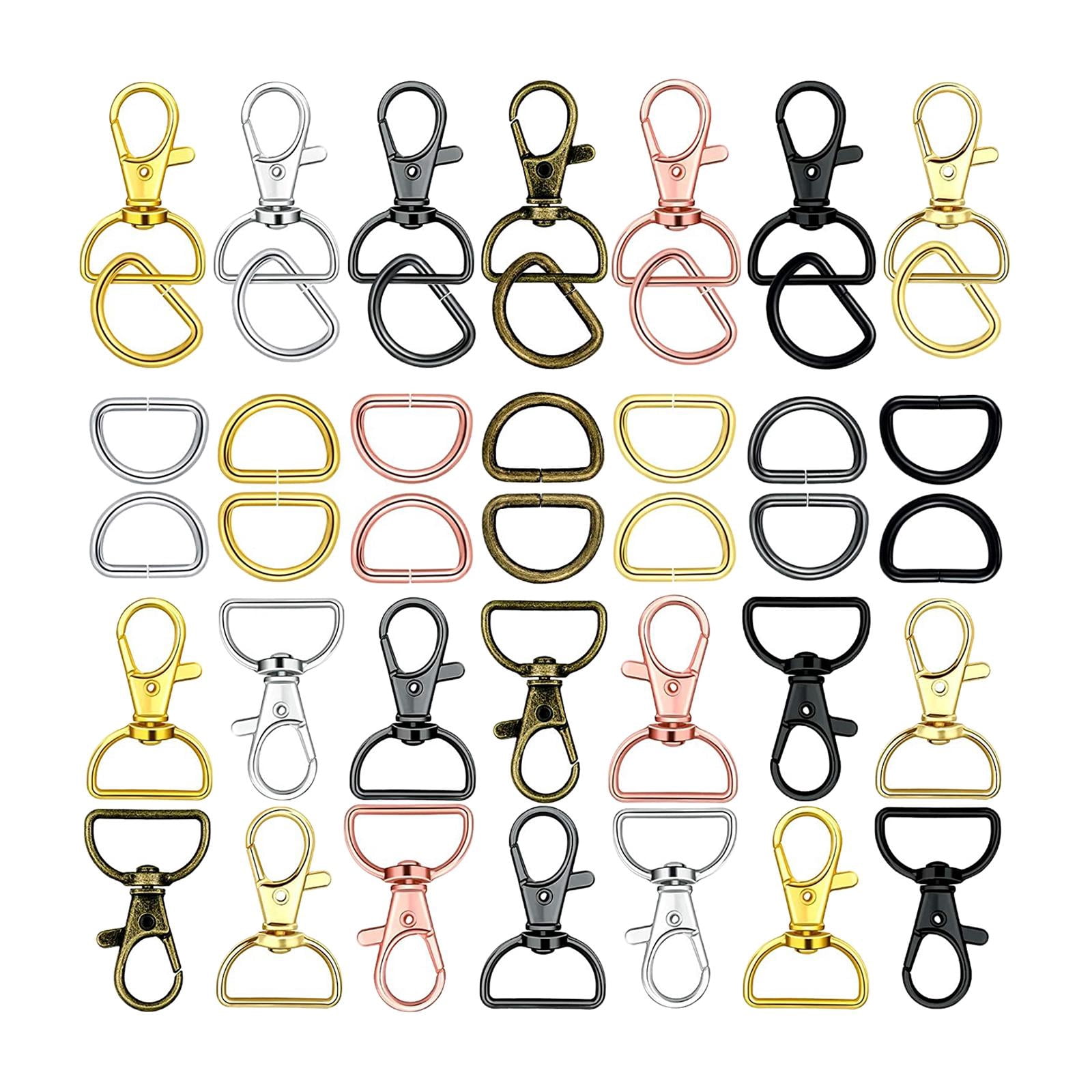 HILABEE 70 Pieces Swivel Clasps Lanyard Snap Hooks Keychain Clip Hook Lobster Clasp Hook Clasp with D Rings for Keychain Purse Hardware Sewing Craft