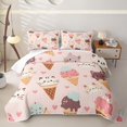 thumbnail image 2 of Manfei Ice Cream Cat Twin Quilt Set, Cartoon Love Heart Twin Coverlet Set, Pink, 2pcs, 1 Bedspread and 1 Pillowcase, 2 of 7