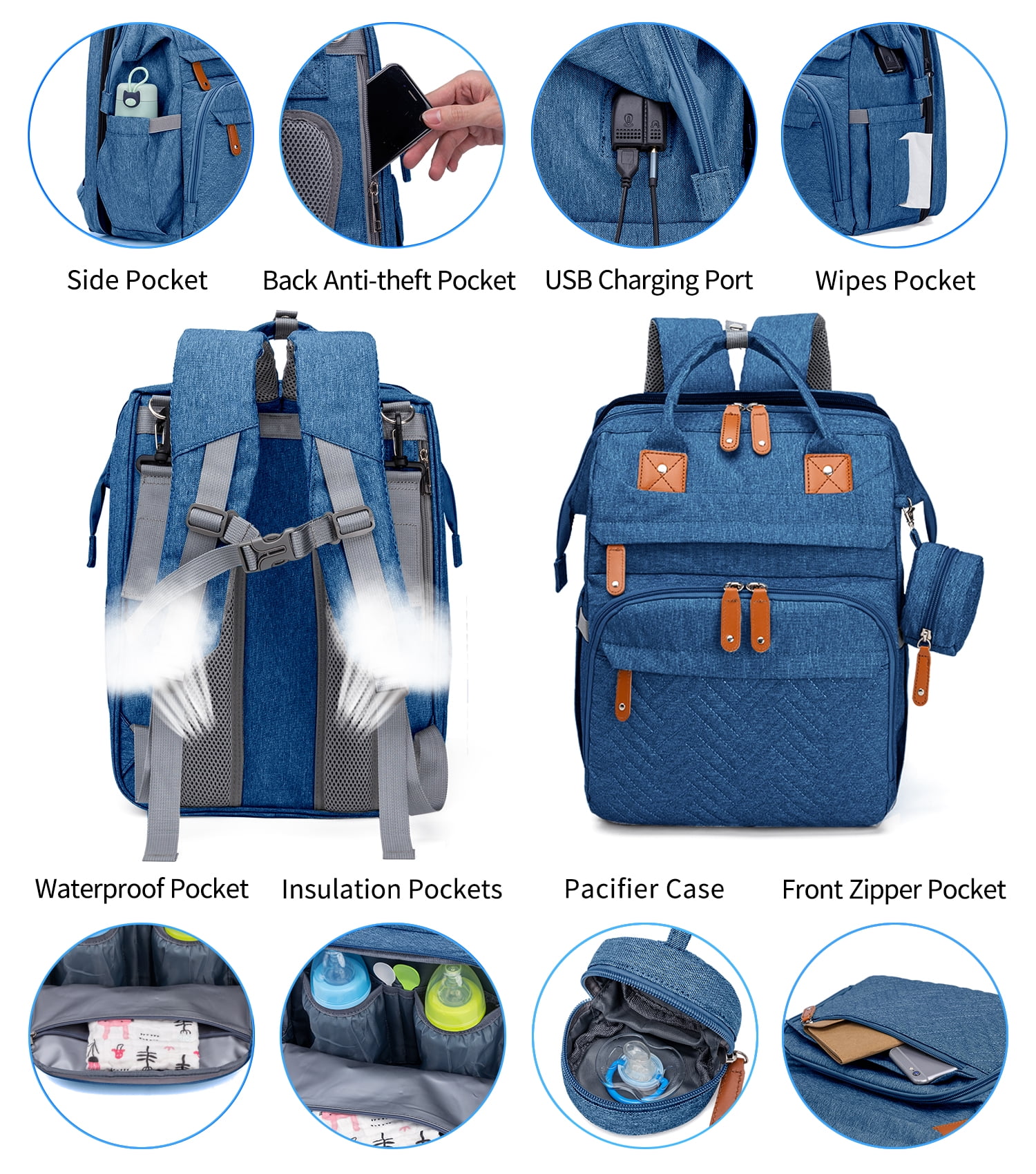 Baby Diaper Bag with Changing Station, Waterproof Diaper Bag Backpack for Moms Dads, Baby Shower Gifts