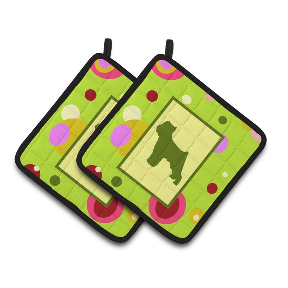 Carolines Treasures CK1096PTHD Lime Green Dots Brussels Griffon Pair of Pot Holders , 7.5HX7.5W, multicolor