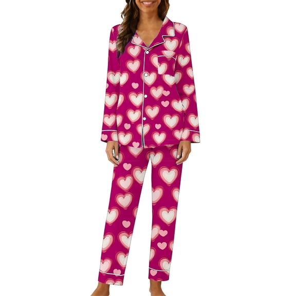 FDGIU Women's Valentine Pajama Set - 2 Piece Sleepwear Long Sleeve Button Down Shirt & Pants