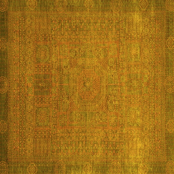Ahgly Company Indoor Square Oriental Yellow Modern Area Rugs, 3' Square