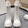 thumbnail image 5 of BRGZLK Knee High Boots for Girls 2026 Autumn Winter Cute Lace Up Lug Sole Comfort Round Toe Chunky Heels Riding Boots with Pearl Buckle, Little Kids Motorcycle Boot White 4.5-5 Years, 5 of 5