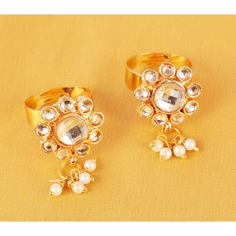 Sunsoul by Touchstone Indian Bollywood Ethnic Traditional Kundan Look Faux Pearls Designer Jewelry Toe Rings In Gold Tone For Women