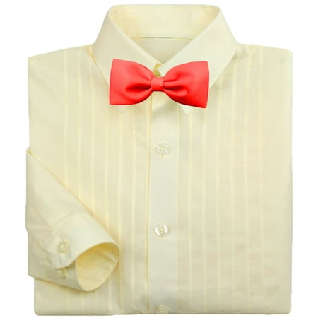 

Baby Boy Kids Formal Tuxedo Suit Ivory Pleated Button Down Shirt RED Bow tie 0-7