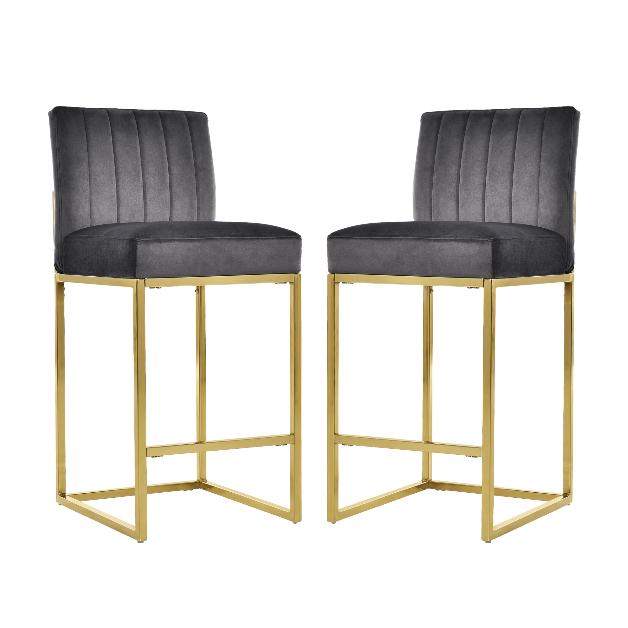 Set of 2 Modern Kitchen High Bar Chairs Velvet Bar Stool Chair Counter Chair with Back Barstool