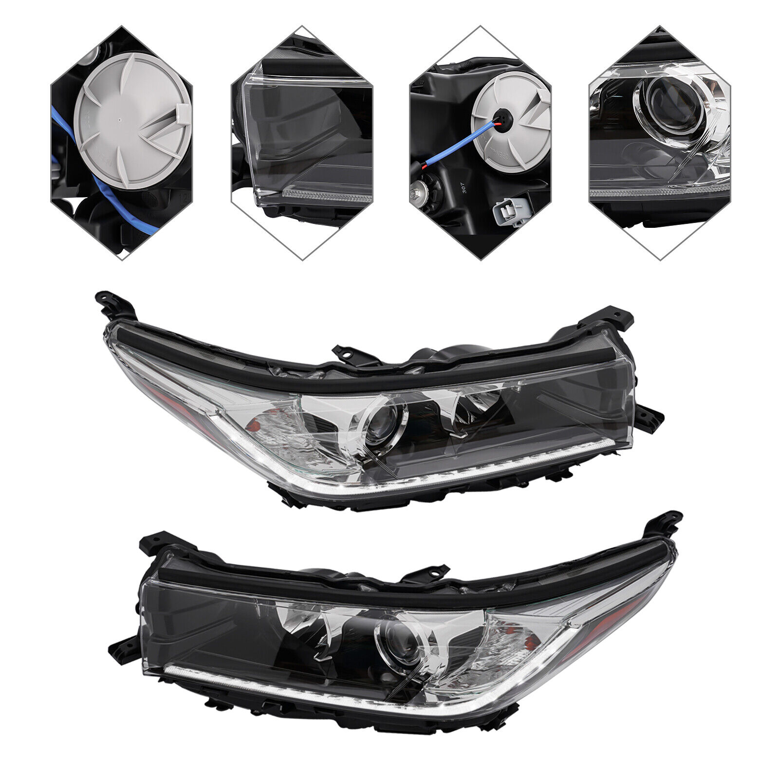 Yq-motoring LED Projector Headlights For 2020-2023 Toyota Highlander – Black Housing, Clear Lens, DOT/SAE Certified (Pair)