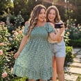 thumbnail image 2 of GRACE & GRANDEUR Women's Plus Size Dress Ruffled Short Sleeves Flared Flowy Smock Floral Mid Dresses 2X Green, 2 of 8