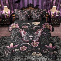 Homewish Hippie Moth Skeleton Bedding Comforter Set 7 Pieces, Western Rustic Animal Full Bedding Set, Jungle Plant Botanical Reversible Fitted Sheet Flat Sheet, Lightweight Room Decor