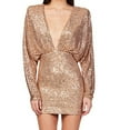 thumbnail image 4 of SMihono Women's Sequin Mini Dress Long Sleeve V Neck Party Dress Bodycon Cocktail Dress Clubwear Outfits Gold 4, 4 of 6