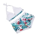 thumbnail image 4 of Bañador de 2 piezas para mujer estampado floral cuello halter lazo transpirable empalme frontal traje de baño de playa con pantalones cortos para fiesta en la piscina para ANGGREK  Otros, 4 of 8