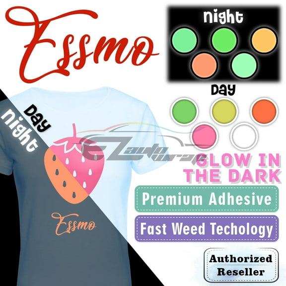 ESSMO™ Glow in The Dark Pink Transfer Vinyl HTV T-Shirt 20" Wide Roll Iron Heat Press GD04 20"x12"
