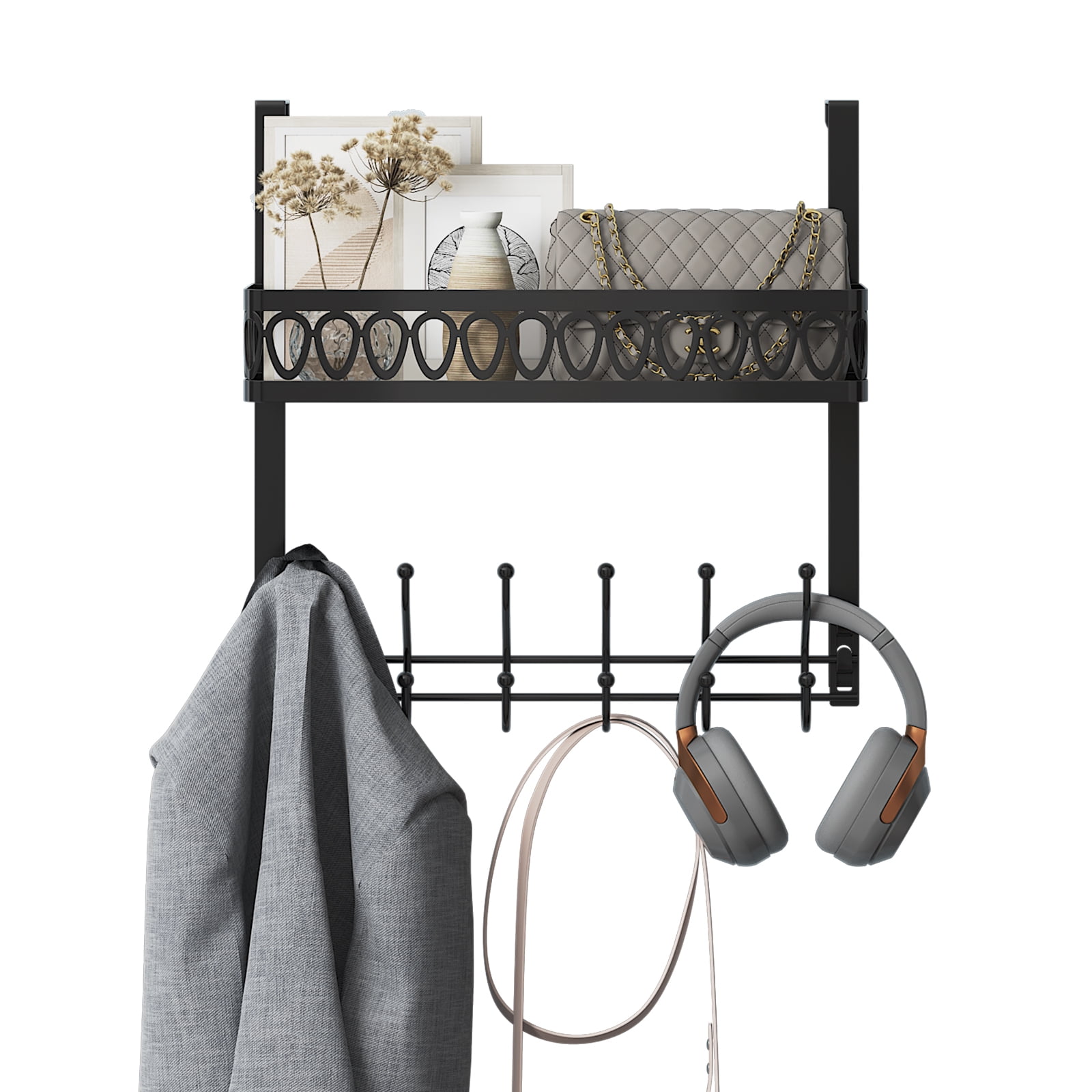 Wisdom Star Over The Door Hooks Hanger for Clothes, Over The Door Towel Rack with Basket, Coat