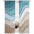 thumbnail image 2 of Turquoise Brown Semi Sheer Window Curtains 84 Inches Long, Teal White Geometric Gradient Stripes Rod Pocket Voile Silky Chiffon Curtain Light Filtering Drapes for Living Room, 52"x84", 2 Panels, 2 of 9