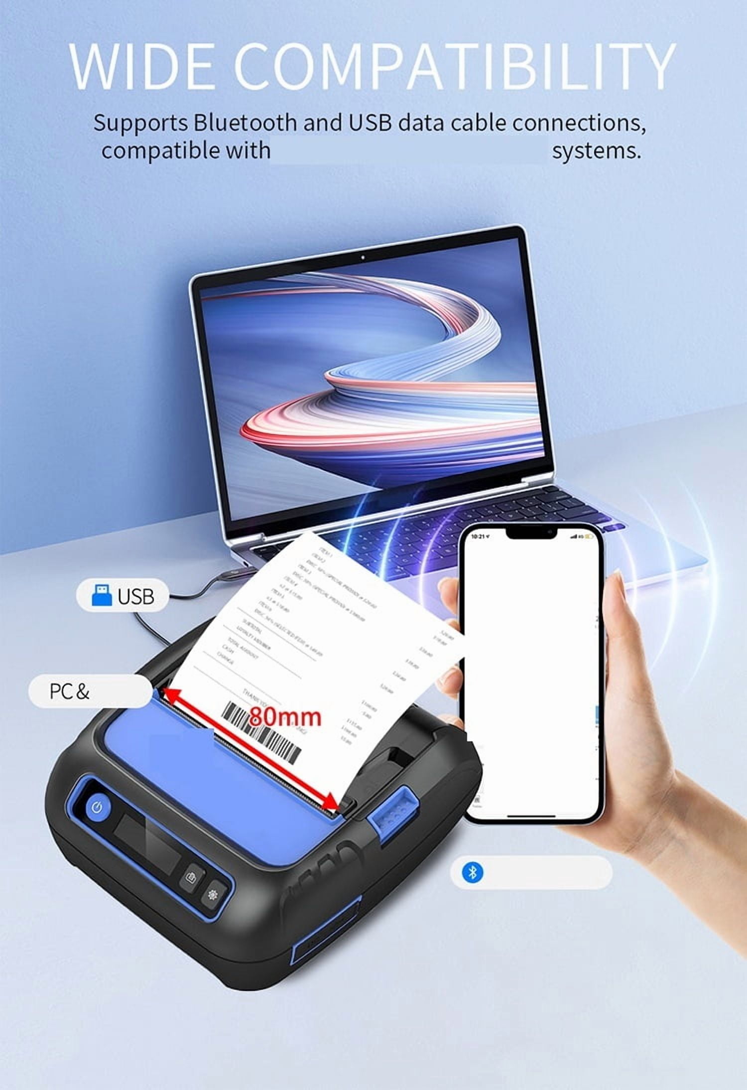 P80F Handheld Portable 2 In1 Receipt Labels Printer 80mm Bluetooth Wireless Mobile Thermal Printer ,Fast-Drying Ink with Crisp Output