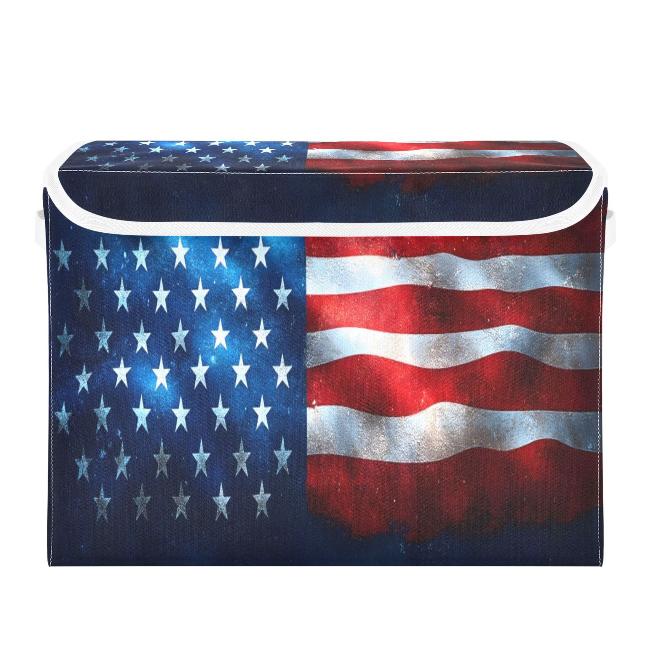Ryvnso American Flag Large Lidded Foldable Storage Baskets Cubes Boxes Lids Bin for Home