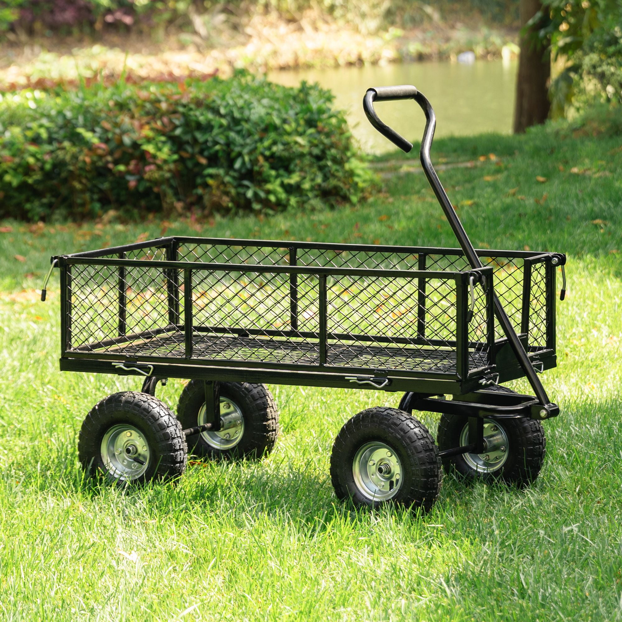 Glitzhome 4 cu. ft. Heavy-Duty Black Steel Utility Garden Cart 2003400002 -  The Home Depot