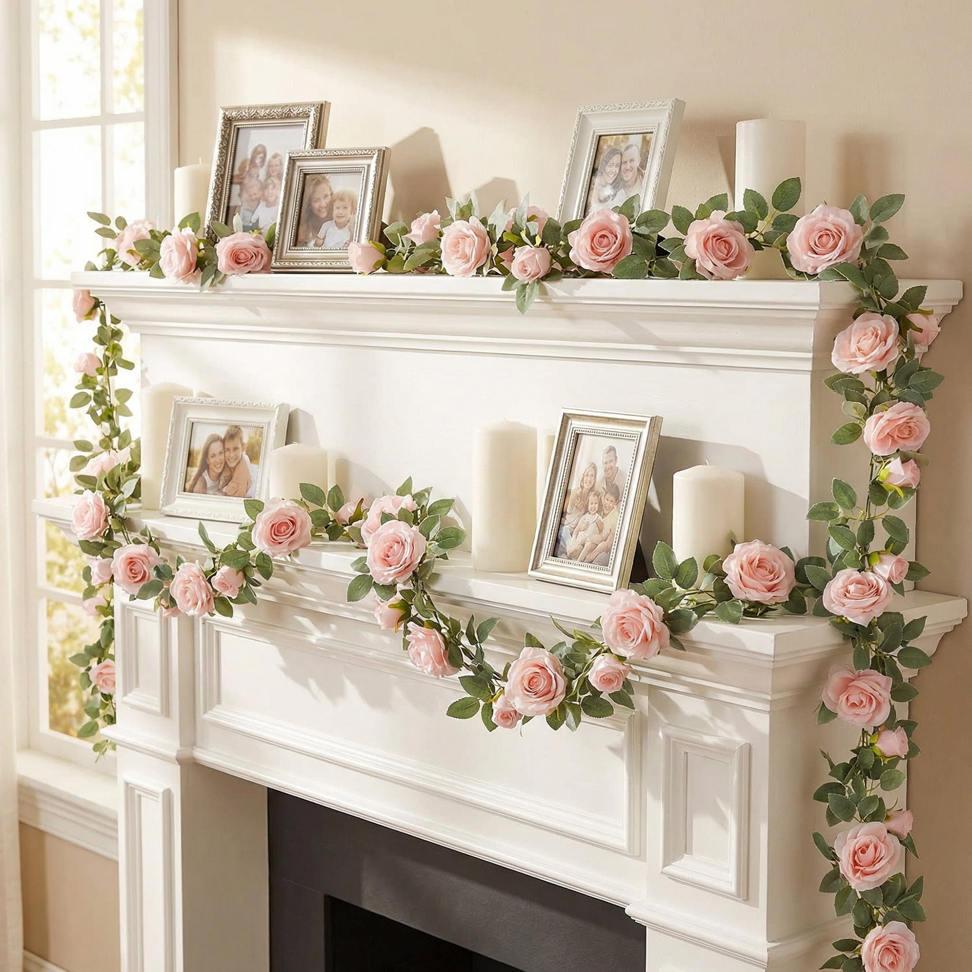 Unique Bargains Artificial Eucalyptus Garland Faux Flower Vine Rose Pink 71inch