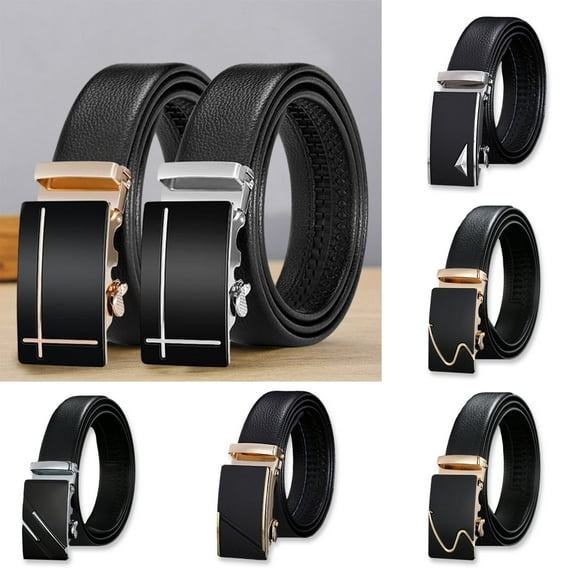 Men Autumatic Belt Business Formal Belt Smooth Faux Leather Alloy Buckle Anti-break Great Durability Anti-slip Men Meeting Commute Suit Pants Belt