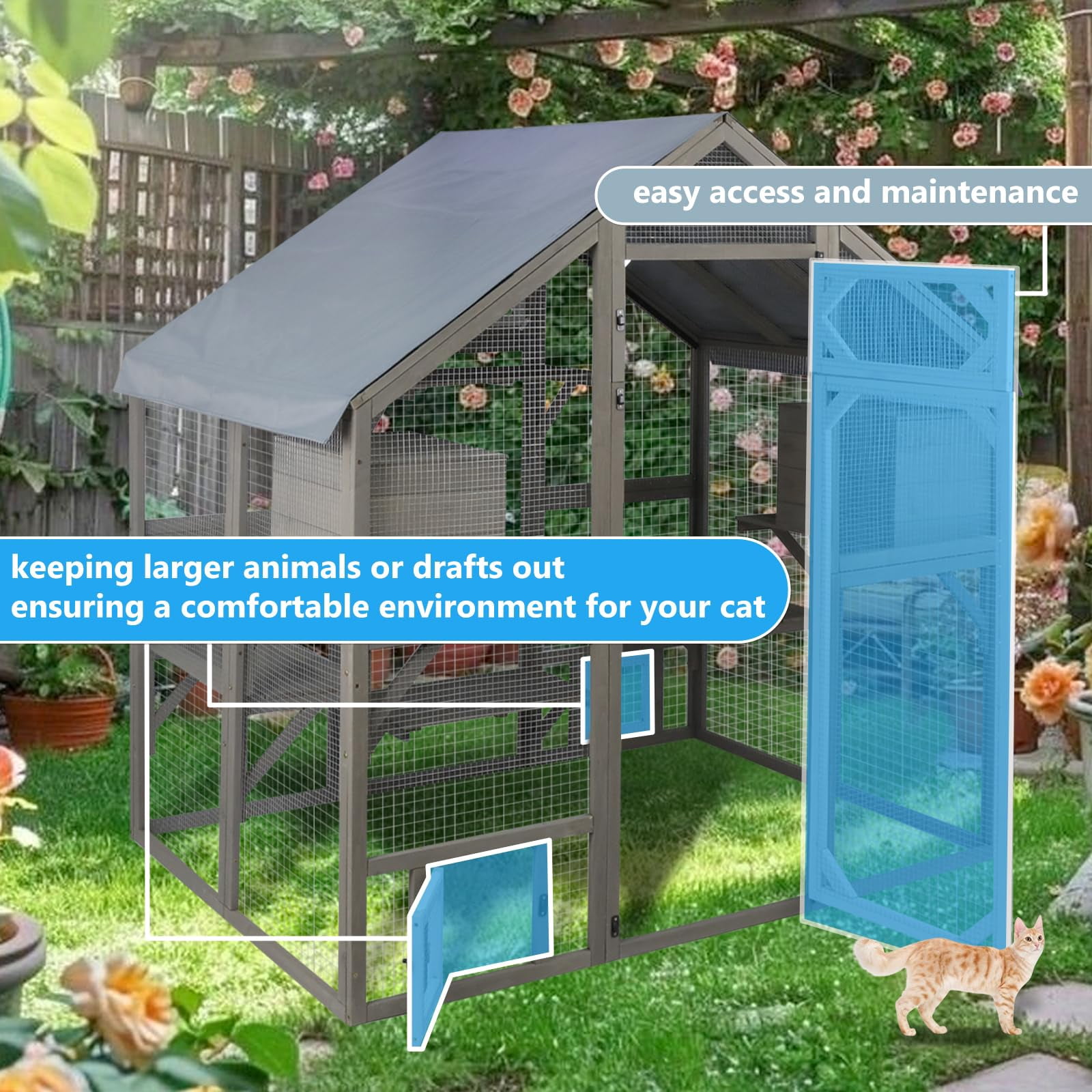 Gowoodhut 69.9" L Catio Outdoor Cat Enclosure for Multiple Cats，Wooden Walk in Cats Shelter Kitty Enclosure