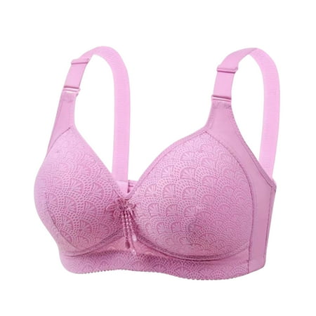 Bras for Women Plus Size Embroidery Lace Full Coverage Wireless Push Up Non Padded Everyday Minimizer Bra Purple 36 C