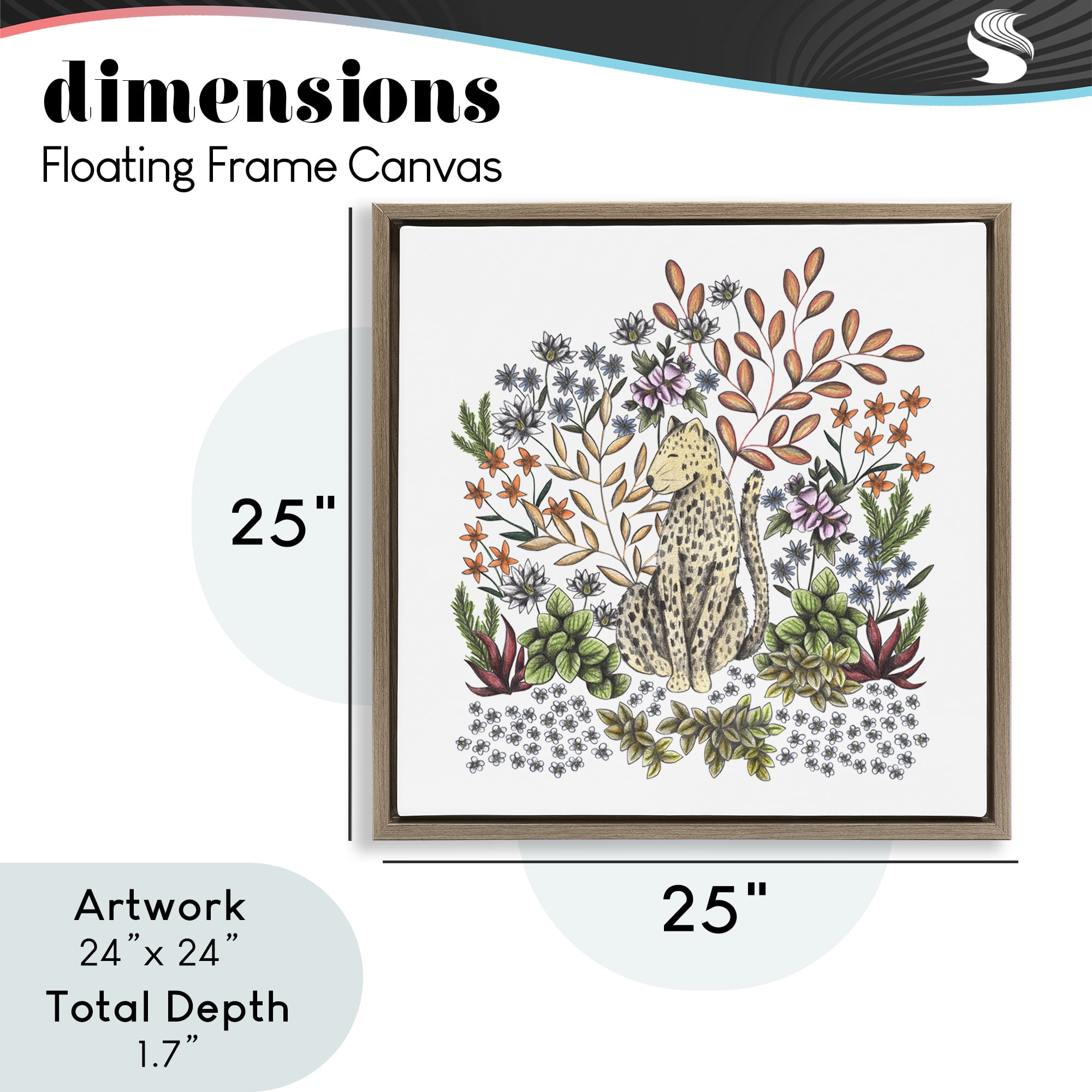 Jungle Wildlife Leopard Brown Framed Floater Canvas Wall Art, design by Cecilia Battaini