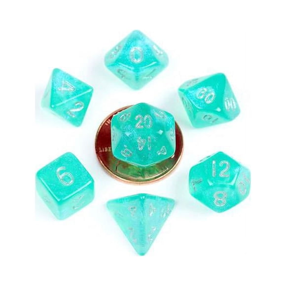 Juegos de dados metálicos LIc4180 Mini juego de dados Poly Stardust & # 44 turquesa y plata - Juego de 7