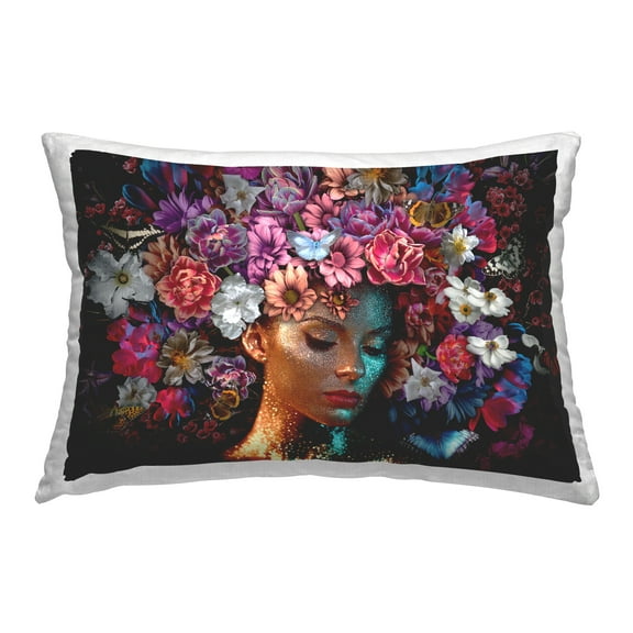 Stupell Industries Glitz Woman with Florals Decorative Printed Throw Pillow Design by Reinders.
