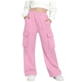 thumbnail image 2 of Xdegoge Girls Cargo Sweatpants High Waisted Wide Leg Baggy Comfy Child Trousers with Pockets Casual Lounge Athletic Joggers for Workout Everyday, 2 of 6