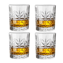 Zmleve  Whiskey Glasses Set of Gift Box , 10oz Lead-Free Crystal Glass Old Fashioned Tumbler, Heavy Base Scotch Bourbon Rum Brandy Glasses, Elegant Etched Design,-4 Pack