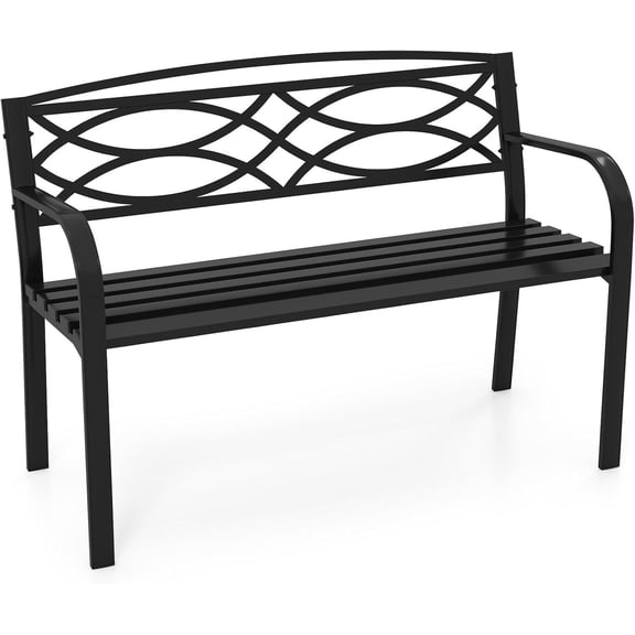 Heavy-Duty Metal Slatted Loveseat for 2, Curved Armrests & Backrest, Outdoor Patio or Garden Seating