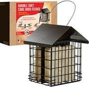 Suet Bird Feeder for Outside [Double Capacity] Suet Wild Bird Feeder with Hanging Metal Roof, Suet Feeders for Outside, for Use with Suet Cakes, Seed Cakes, Mealworm Cakes