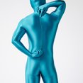 thumbnail image 5 of Trajes de Halloween de Zentai de licra de alta calidad, de color azul pavo real suave y brillante, para mujer y hombre, traje Zentai con dedos del pie, 5 of 5