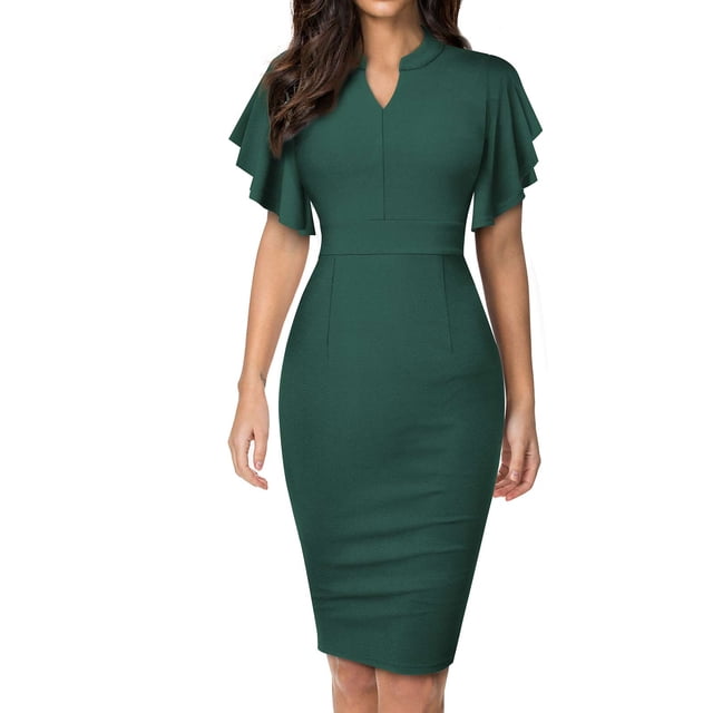 Ketyyh-chn99 Robes de Soirée pour Femmes Grande Taille Robe de Plage Décontractée Robe d'Été Manches à Volants Ample Plissée Mini Robe Verte,m