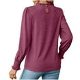 thumbnail image 4 of Tuphregyow Women's Tops Clearance Classic Scallop Neck Outdoor Tunic New Style Solid Trendy Lantern Long Sleeve Pleated Shirts Leisure Dressy Casual Travel Blouse Wine S, 4 of 4